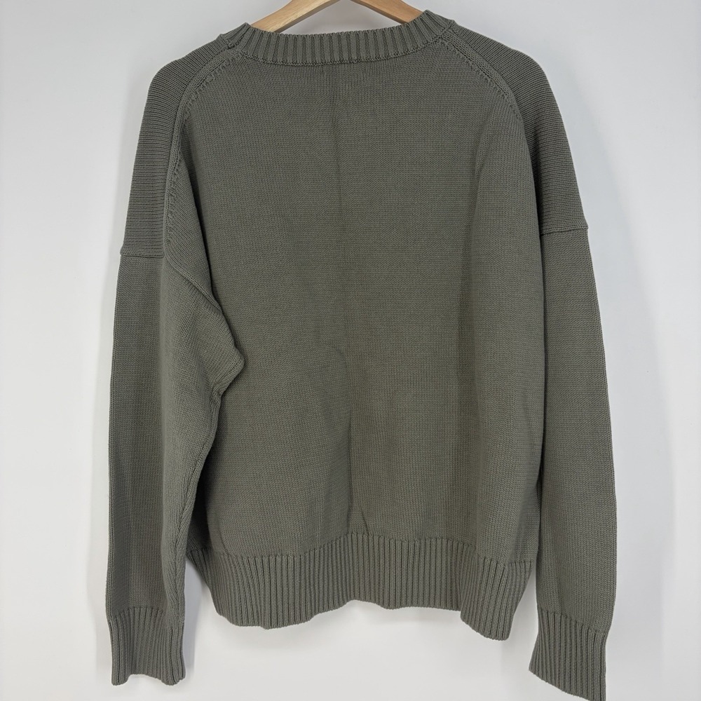 Quince Boyfriend Crew Neck Sweater Womens Large Green Olive 100% Organic Cotton - Picture 8 of 8